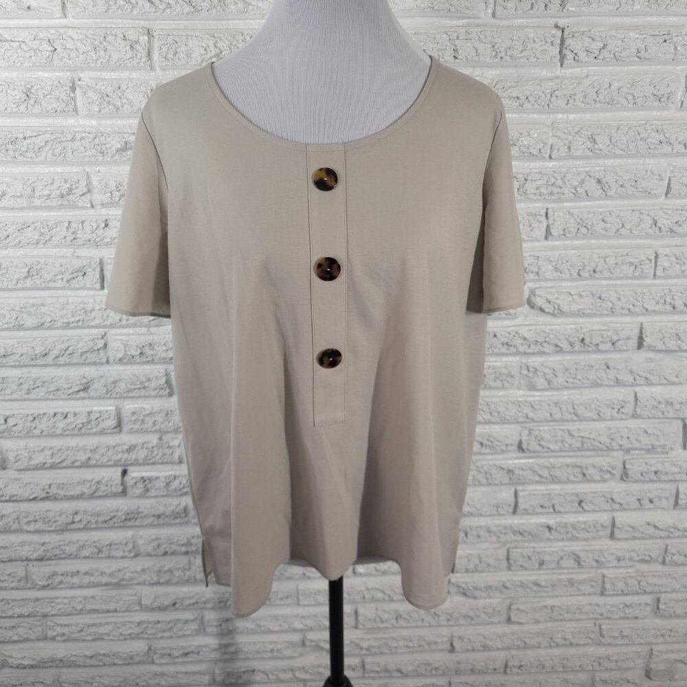 Alfani Womens Top 0X Plus Flutter‎ Sleeve Beige Deco Buttons Office B24E